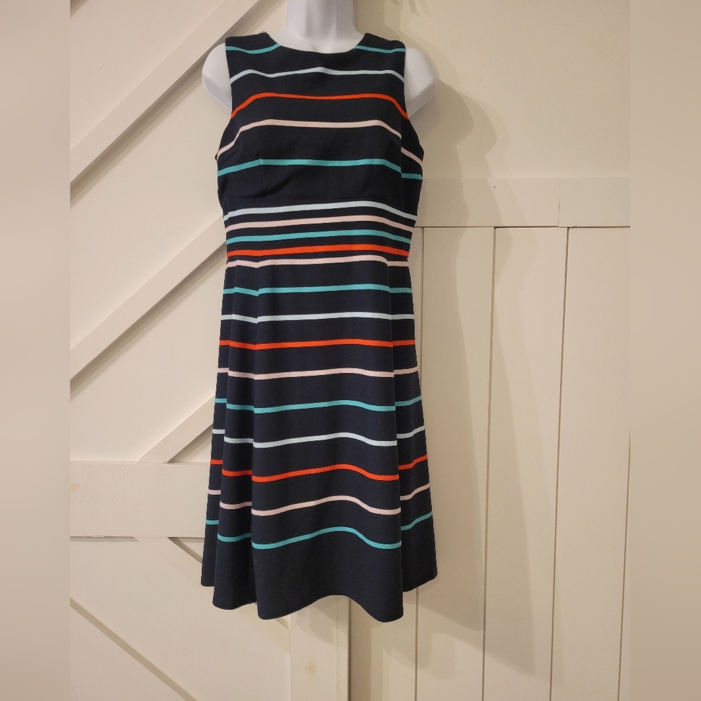 Sandra Darren Colorful Navy Stripe A Line Dress - Women's - 6